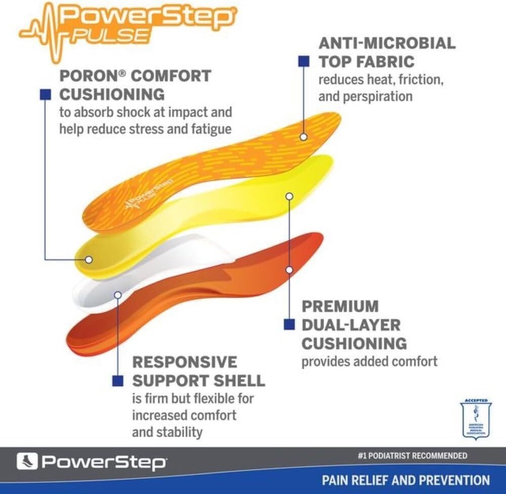 Powerstep Pinnacle orange Orthotics - Arch Support Inserts for Pain Relief,