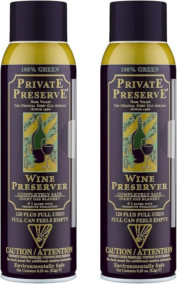 PRIVATE PRESERVE Wine Preserver Inert Gas Aerosol Bottle Sparging System x2