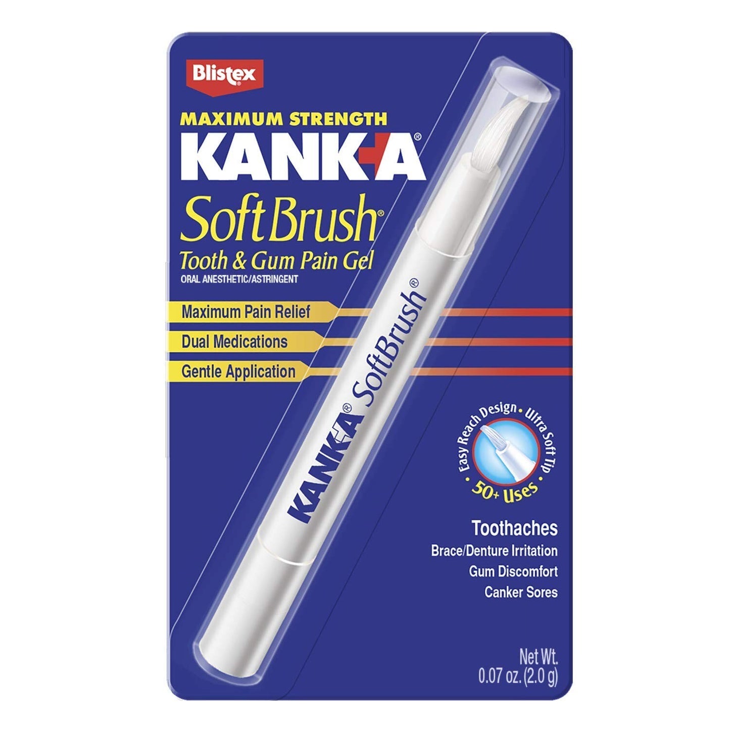 Kank-A Soft Brush Tooth Mouth Pain Gel Maximum Strength, White, 0.21 Oz, 5 Pack