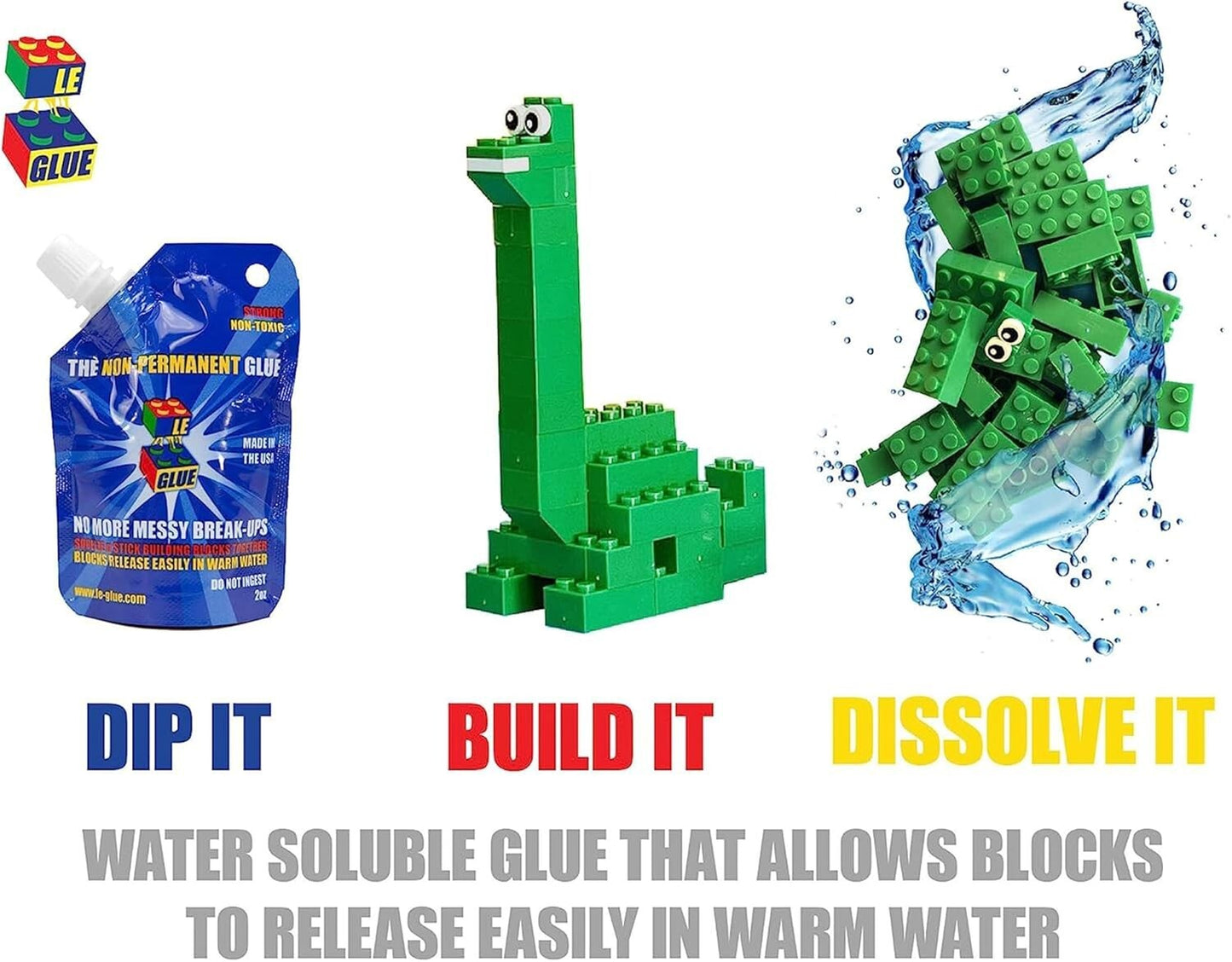 Le-Glue Releasable Adhesive made for Building Blocks (2 Pack)