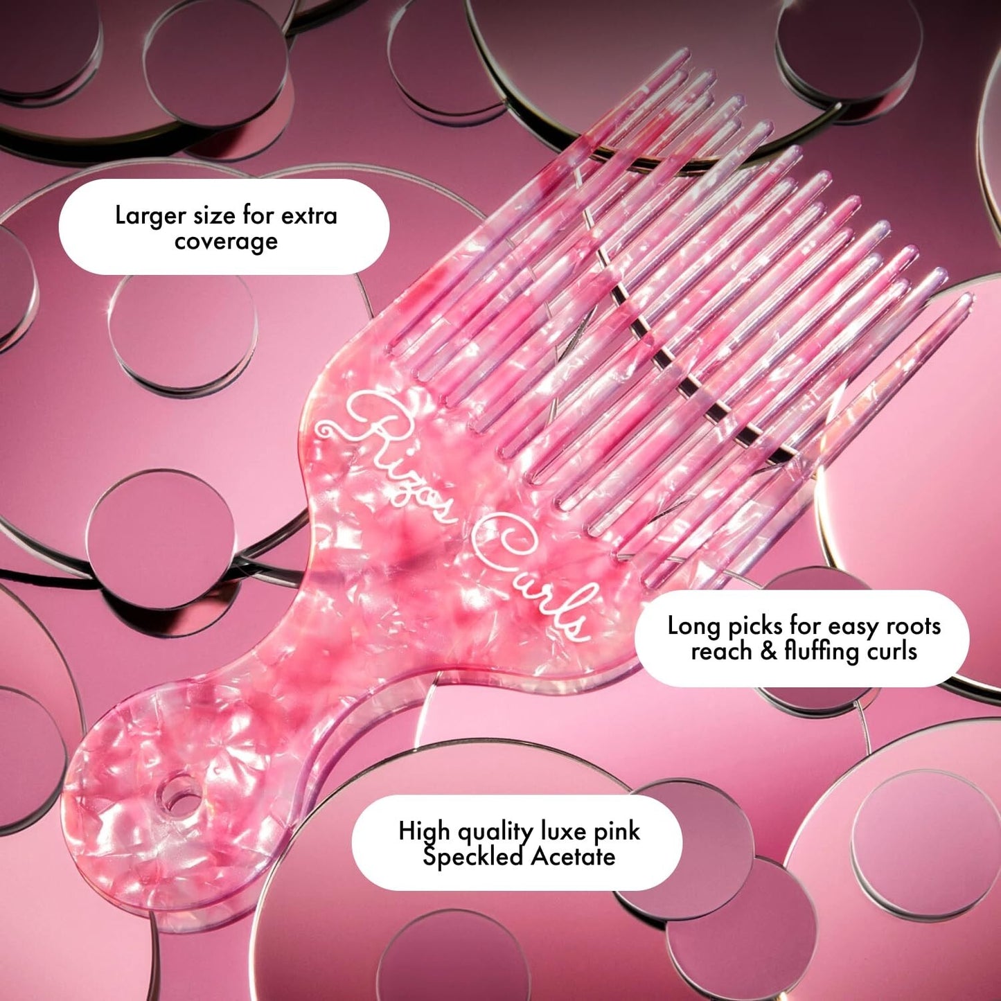 Rizos Curls Hair Pick Comb, Fluff Curls & Add Volume (2 Pack)