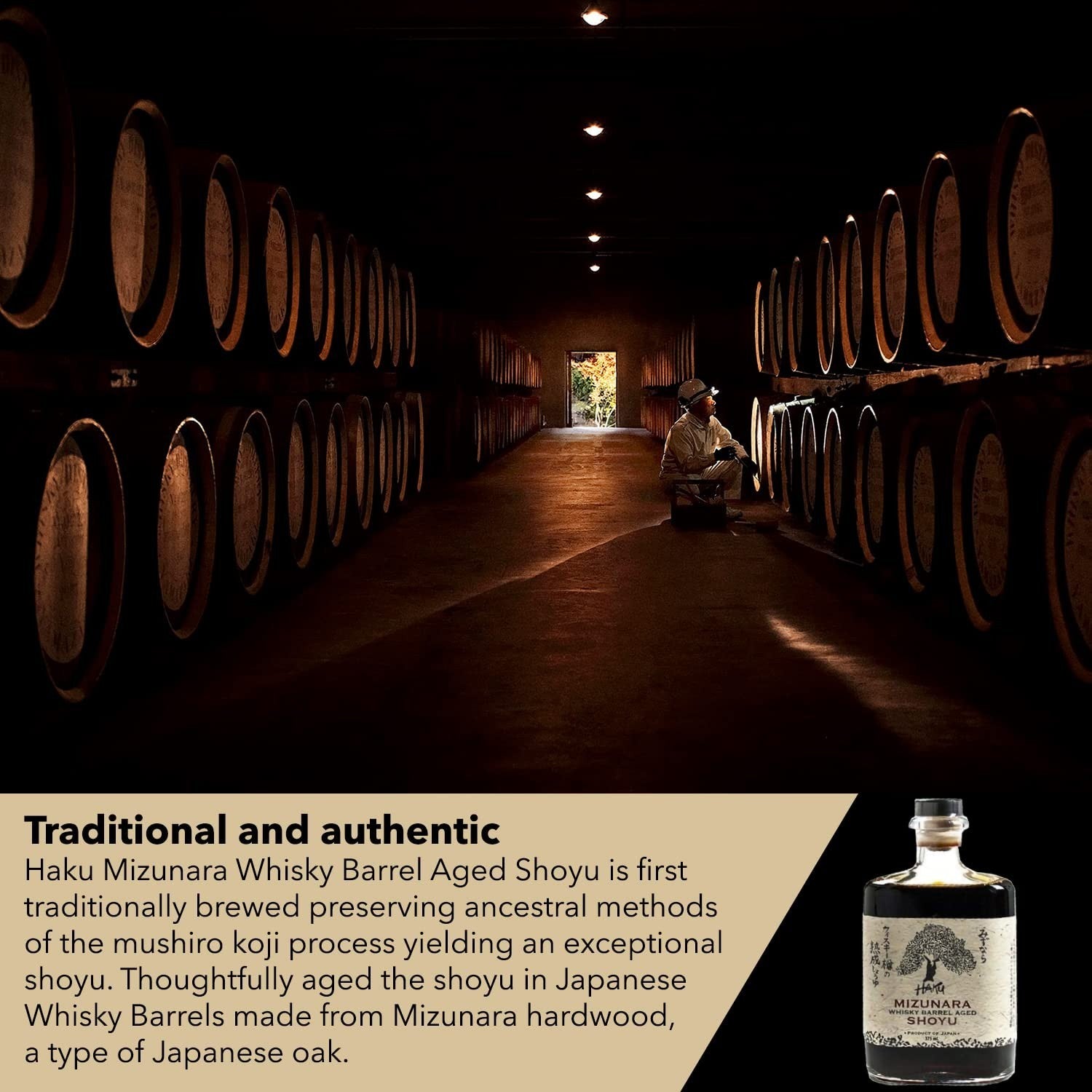 HAKU Mizunara Whiskey Barrel Aged Shoyu Soy Sauce (375 ml)