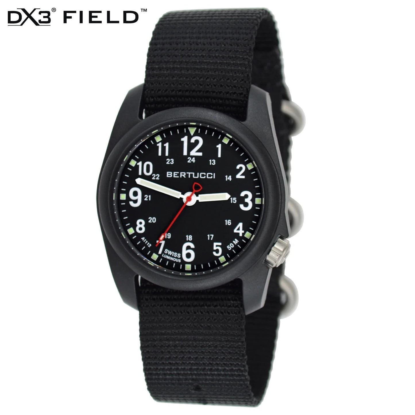 Bertucci, DX3 Field Watch, Black Case, Black Dial, Black Nylon Band, #11015