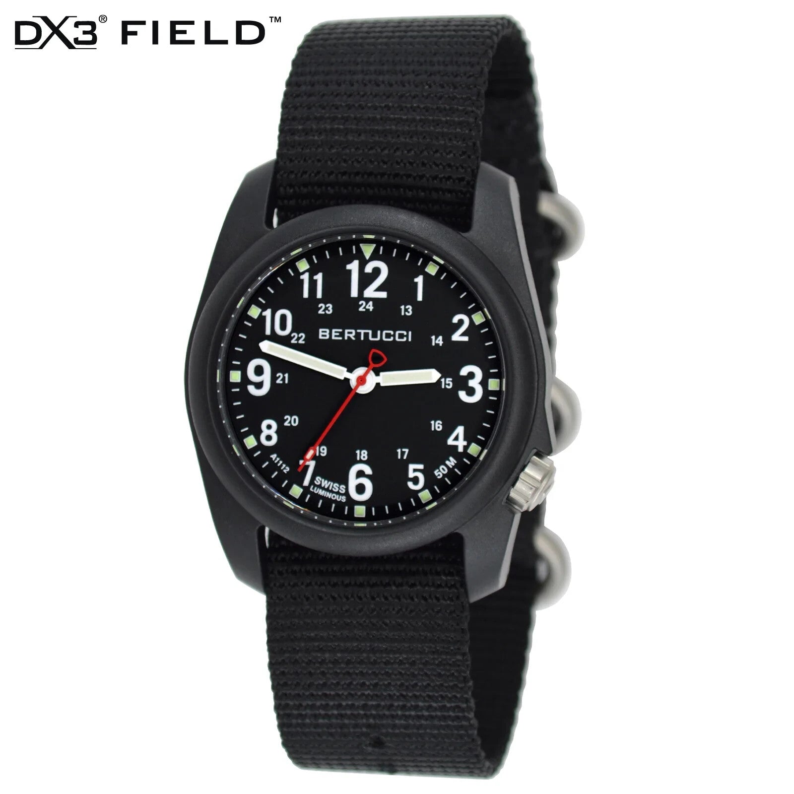Bertucci, DX3 Field Watch, Black Case, Black Dial, Black Nylon Band, #11015