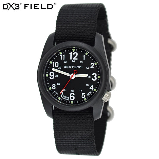 Bertucci, DX3 Field Watch, Black Case, Black Dial, Black Nylon Band, #11015