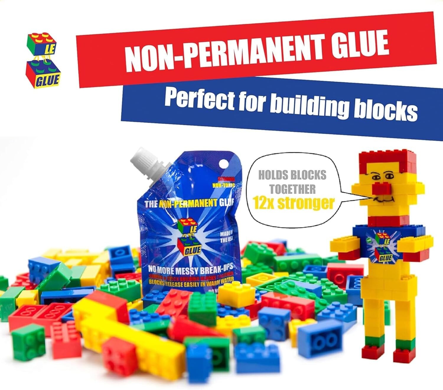 Le-Glue Releasable Adhesive made for Building Blocks (2 Pack)