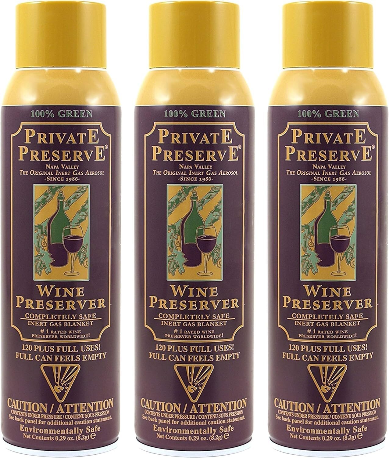 PRIVATE PRESERVE Wine Preserver Inert Gas Aerosol  Bottle Sparging  System x3