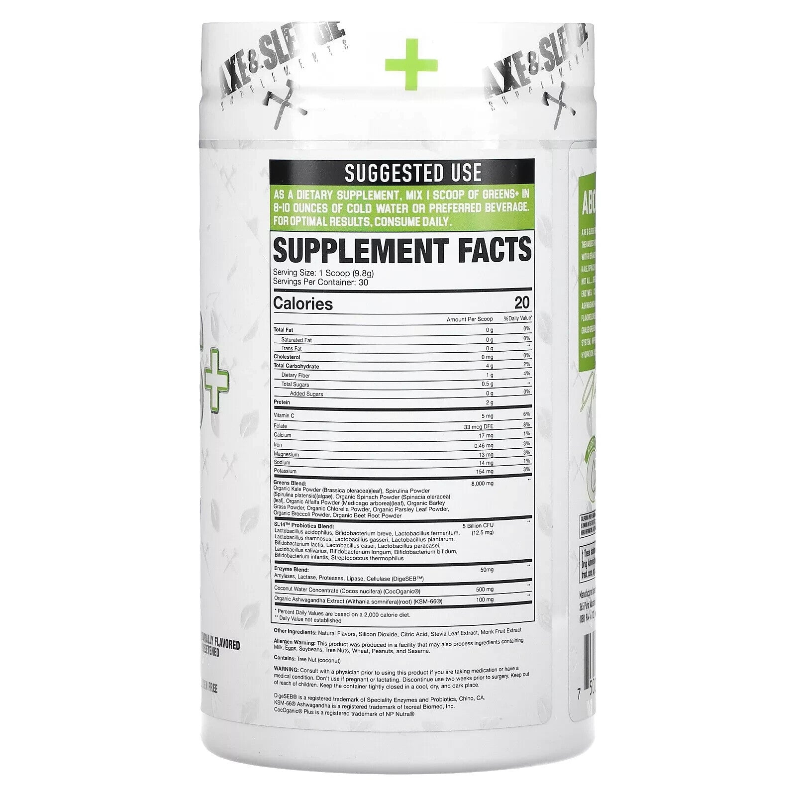 Axe & Sledge Greens+ Superfoods Probiotics Hydration Blend 30 Servings