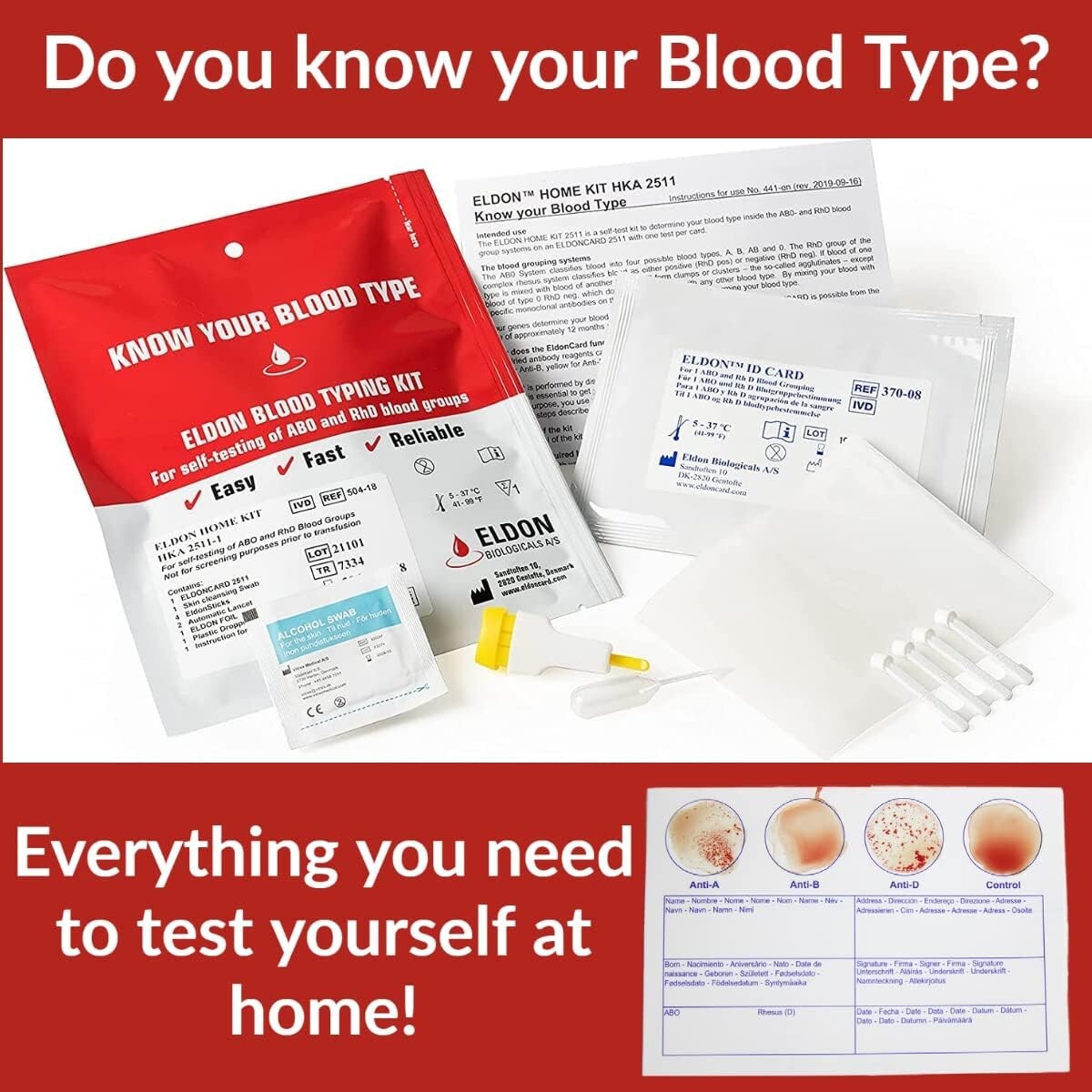 EldonCard Blood Typing Test Kit, 5-Pack