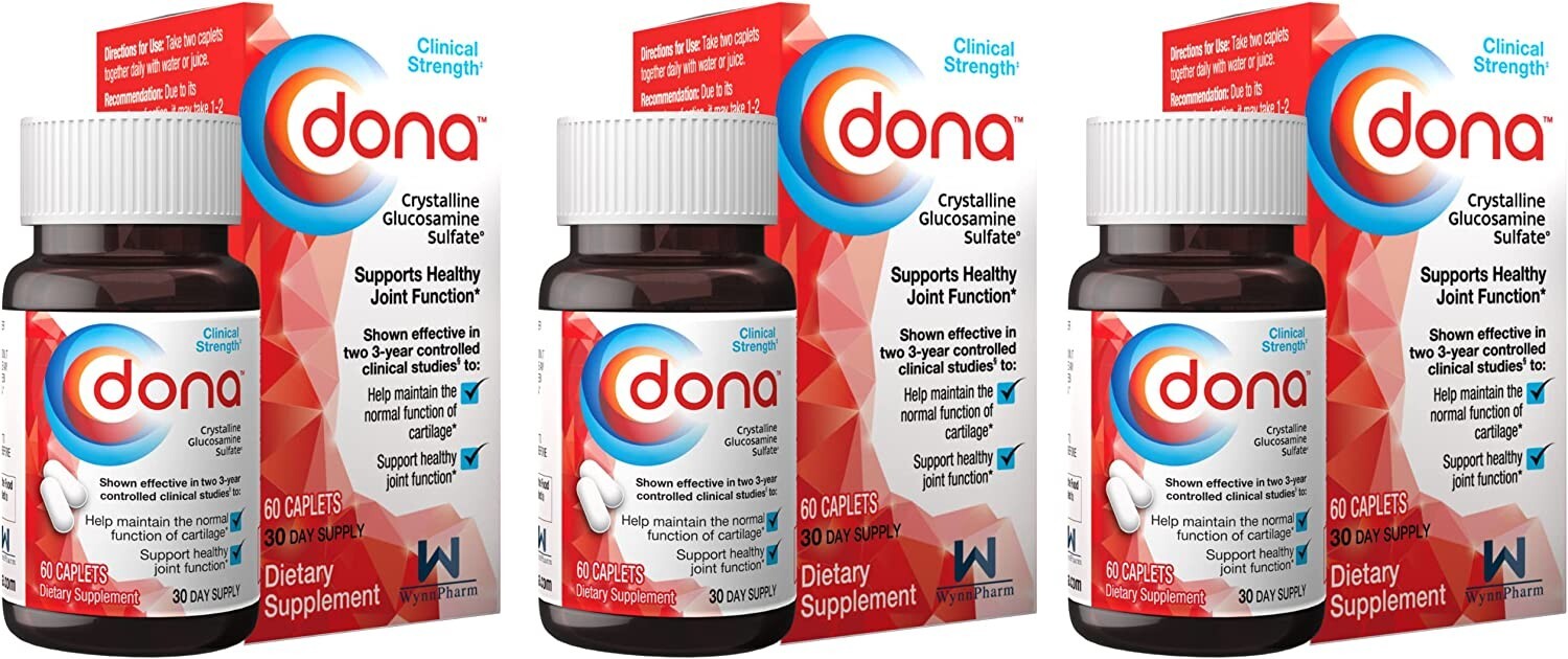 Dona Crystalline Glucosamine Sulfate, 750 Mg, 60 Count (3 Pack)