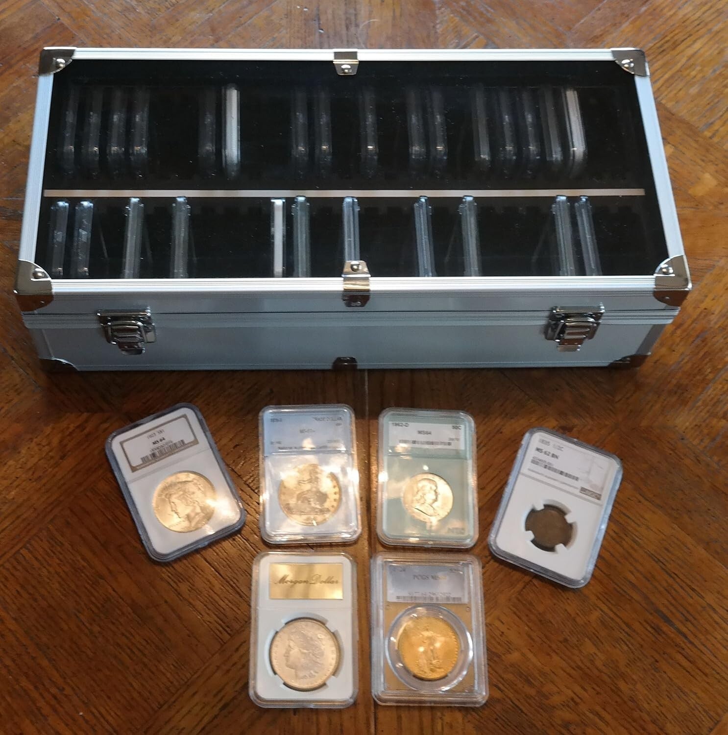 Aluminum Storage & Display Box Case Holds 50 PCGS NGC ANACS Coin Holders Slabs