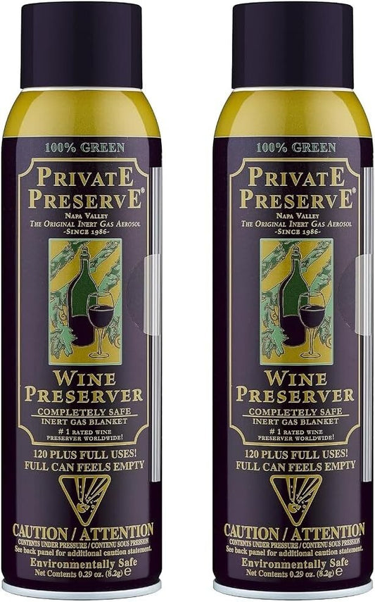 PRIVATE PRESERVE Wine Preserver Inert Gas Aerosol  Bottle Sparging  System x2
