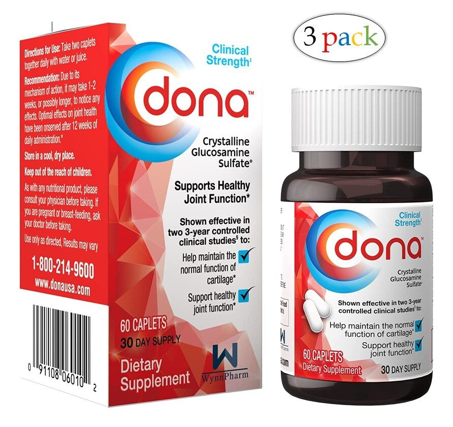 Dona Crystalline Glucosamine Sulfate, 750 Mg, 60 Count (3 Pack)