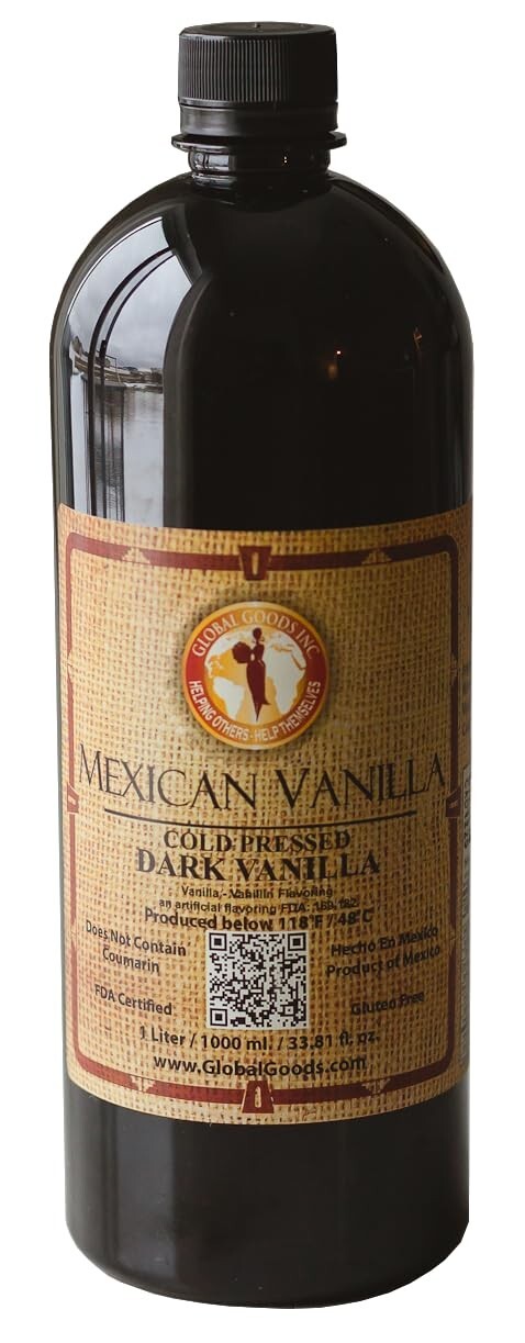Global Goods - Pure Dark Mexican Vanilla Extract (Dark, 1 liter, 33.81 fl oz)