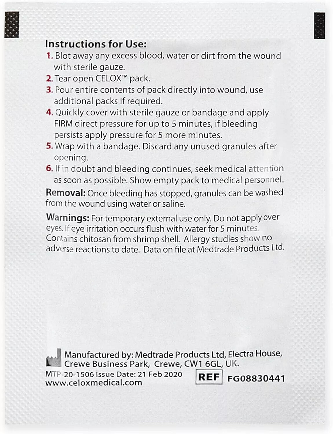 CELOX Granular Hemostat Blood-Clotting Crystals, 2g