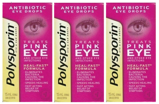 POLYSPORIN Antibiotic Pink Eye Eye Drops Relief Treatment Formula 15ml (3 Pack)