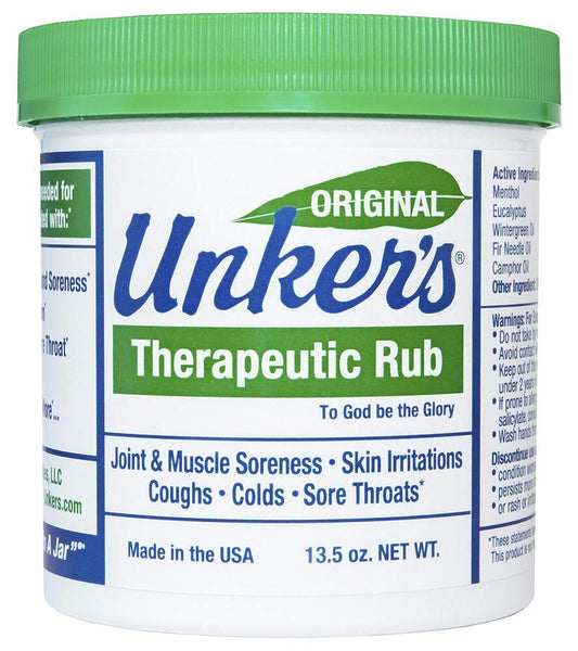 Unkers Therapeutic Rub for Joint Pain, Sore Muscles, Burn Cream, 13.5 ounces