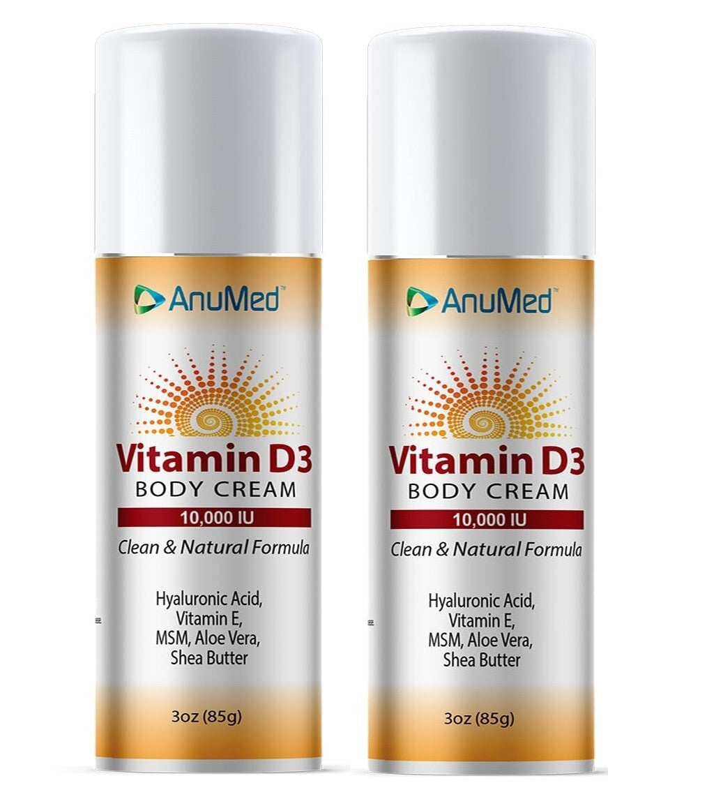 ANUMED Vitamin D3 10,000 IU Cream with Magnesium + Hyaluronic Acid (2 Pack)