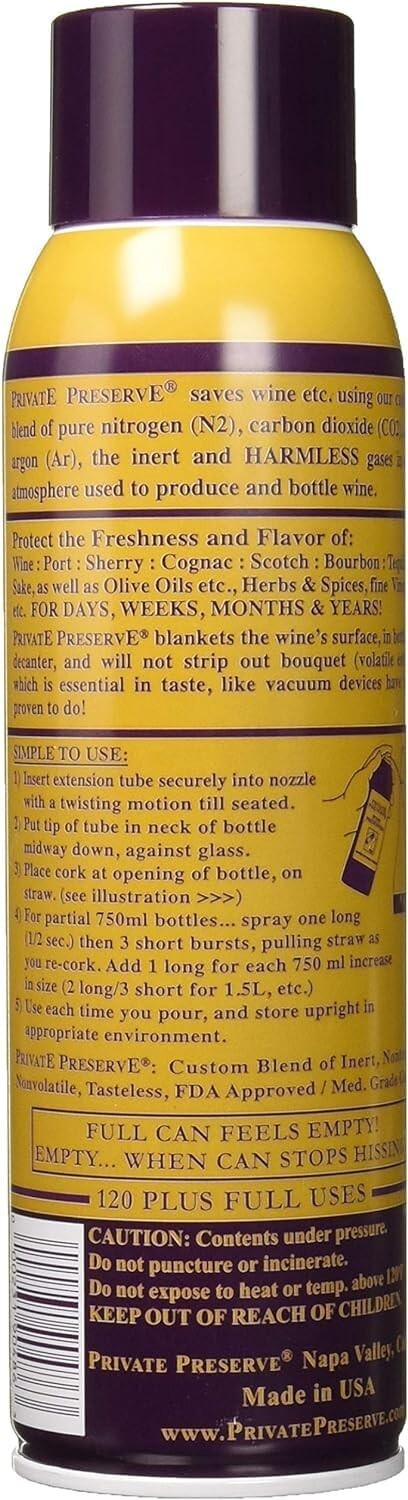 PRIVATE PRESERVE Wine Preserver Inert Gas Aerosol  Bottle Sparging  System x4
