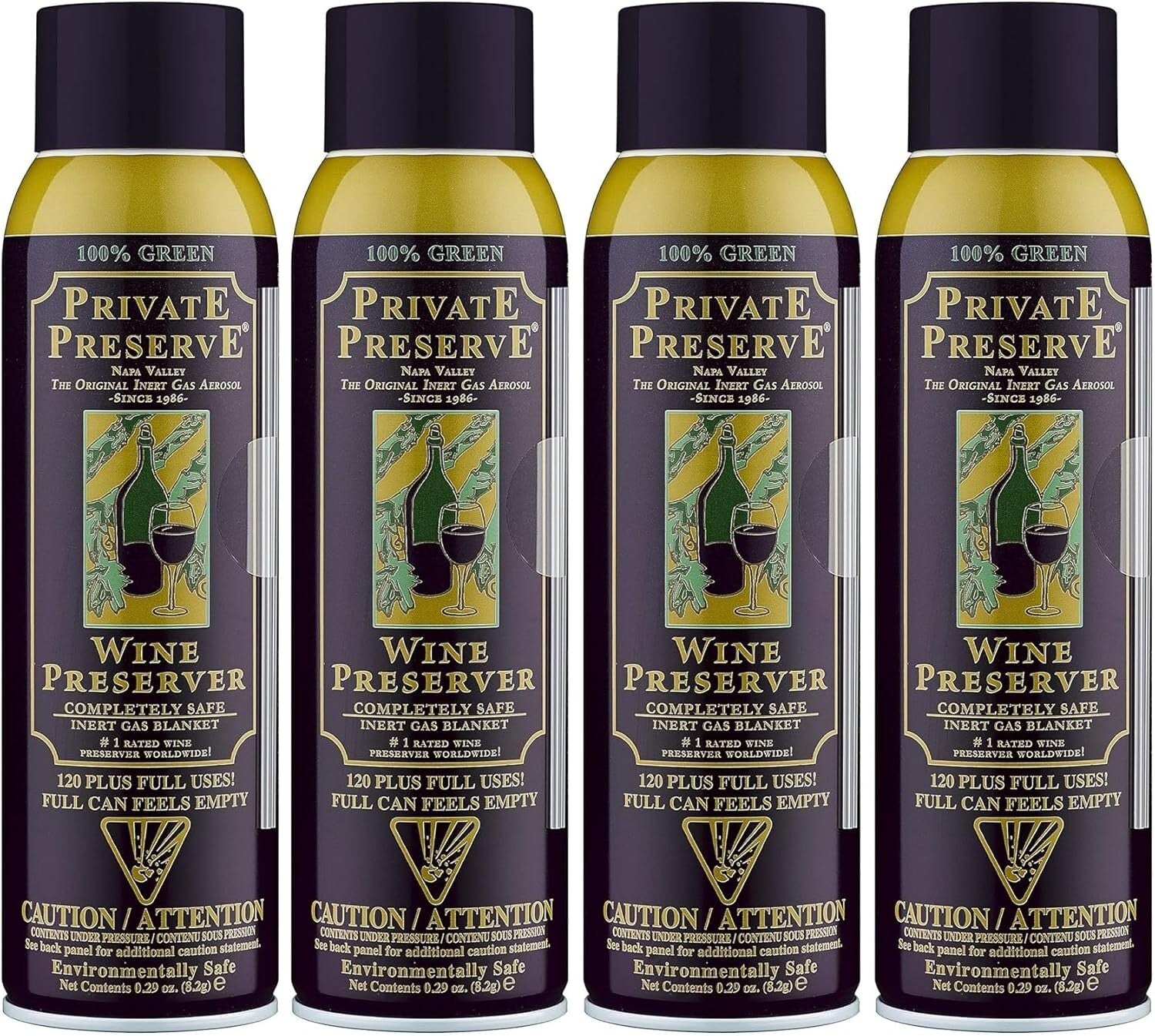 PRIVATE PRESERVE Wine Preserver Inert Gas Aerosol  Bottle Sparging  System x4