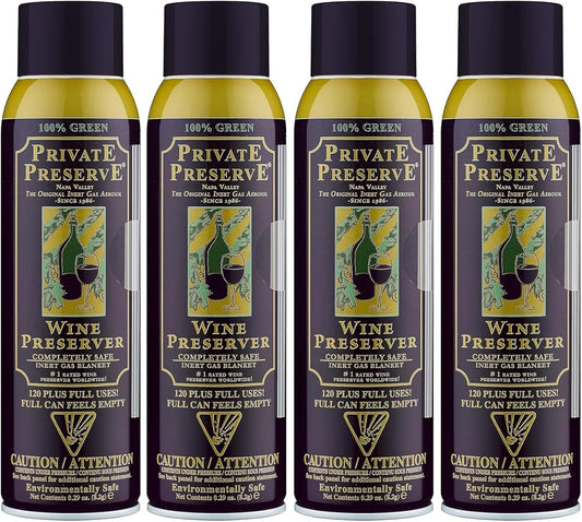 PRIVATE PRESERVE Wine Preserver Inert Gas Aerosol  Bottle Sparging  System x4