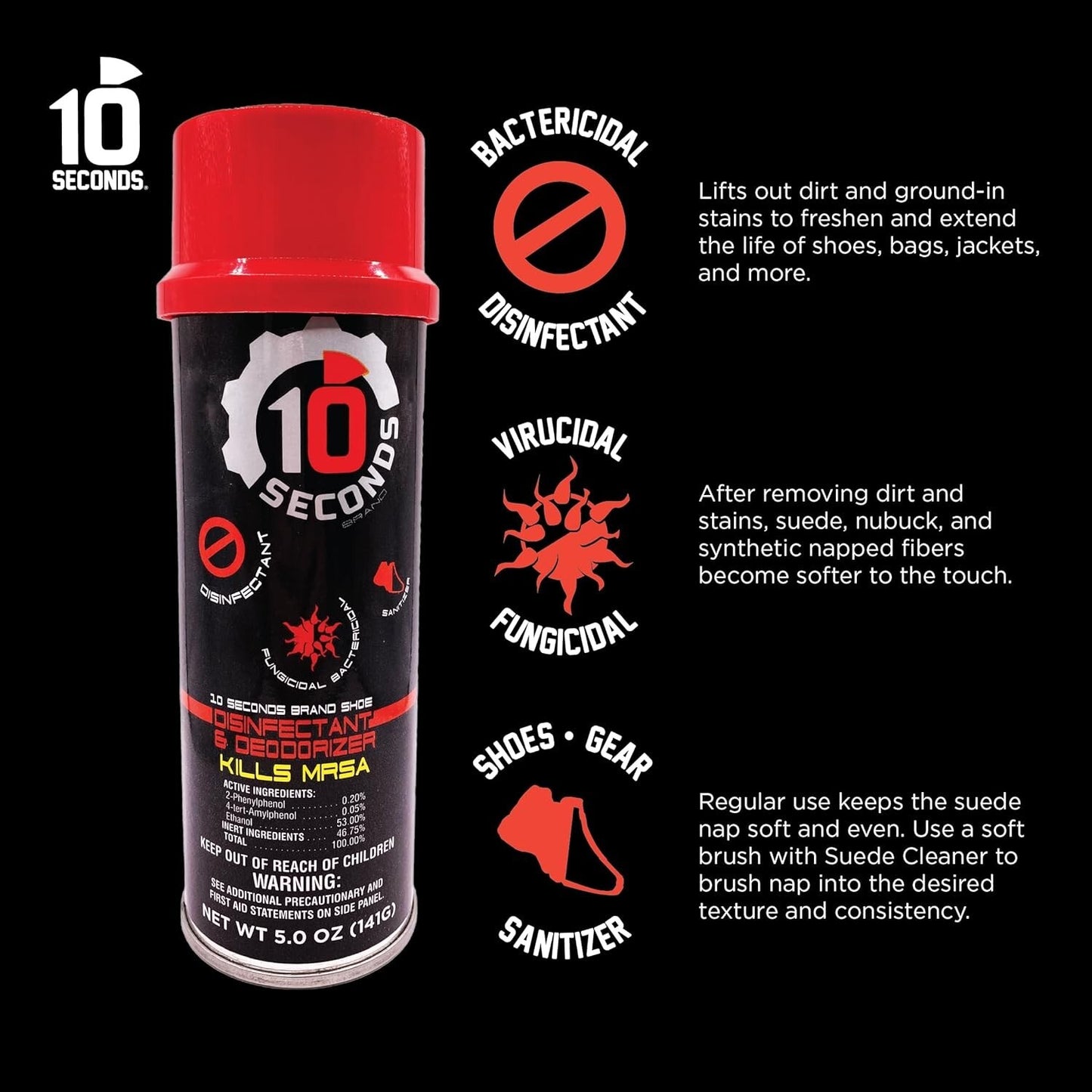10 Seconds Bactericidal Shoe Disinfectant and Deodorizer Spray  5oz (2 Pack)