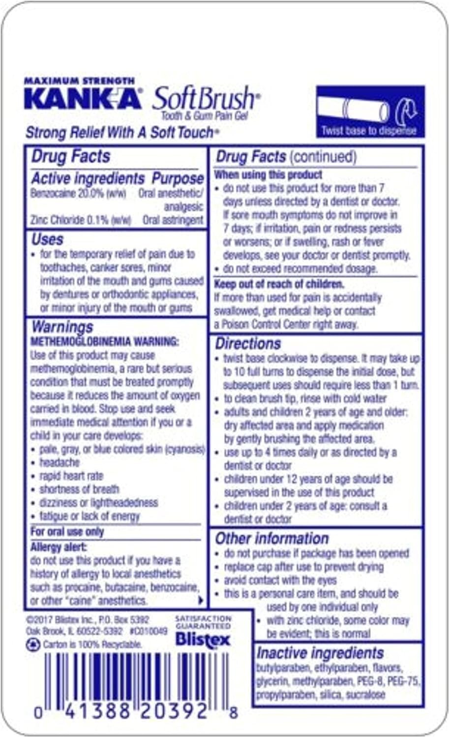 Kank-A Soft Brush Tooth Mouth Pain Gel Maximum Strength, White, 0.21 Oz, 5 Pack