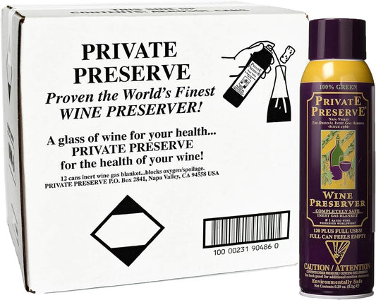 PRIVATE PRESERVE Wine Preserver Inert Gas Aerosol  Bottle Sparging  System x12