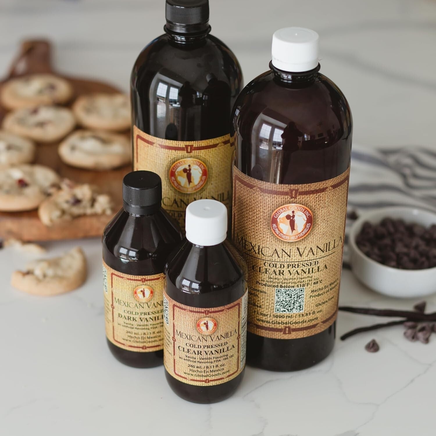 Global Goods - Pure Dark Mexican Vanilla Extract (Dark, 1 liter, 33.81 fl oz)