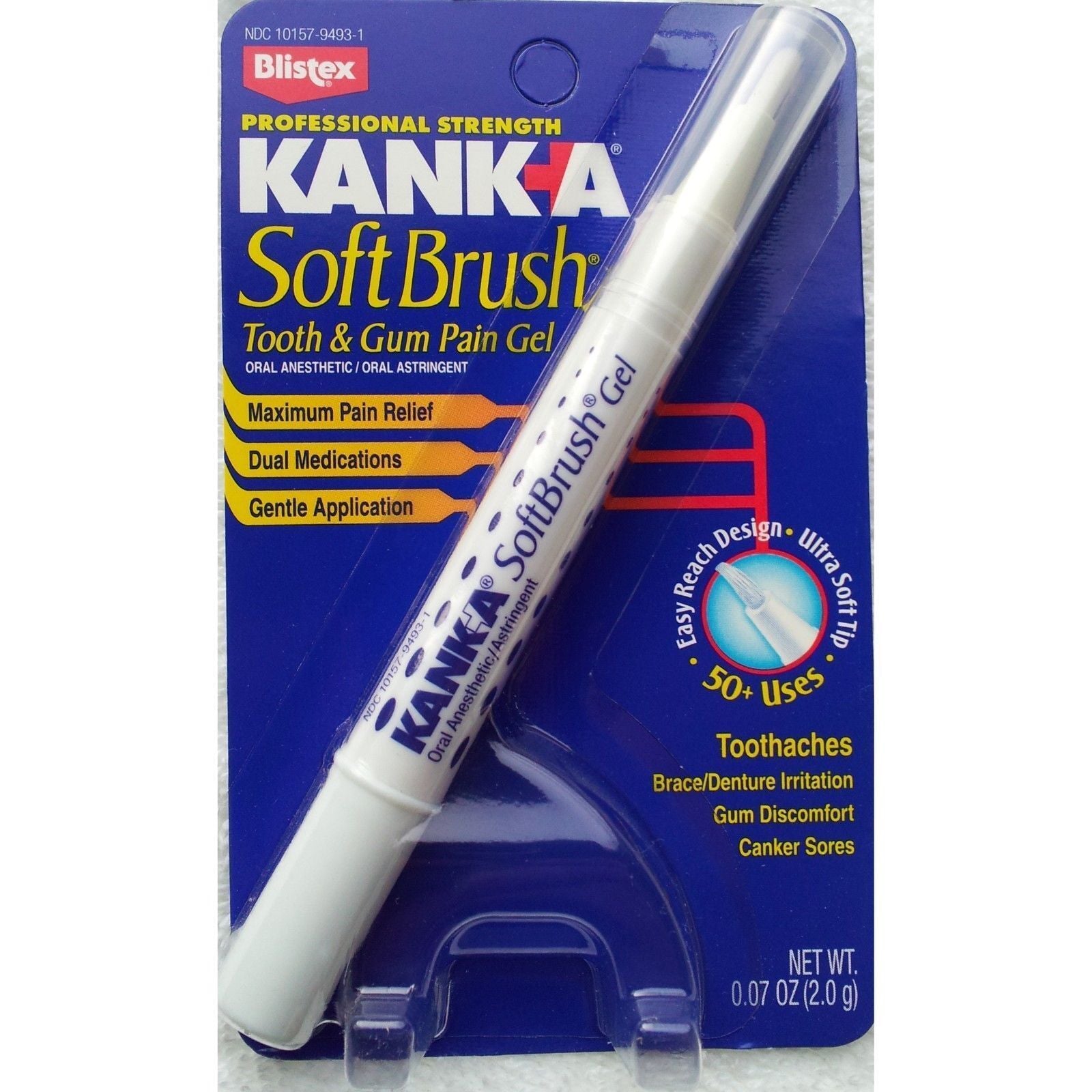 Kank-A Soft Brush Tooth Mouth Pain Gel Maximum Strength, White, 0.21 Oz, 5 Pack